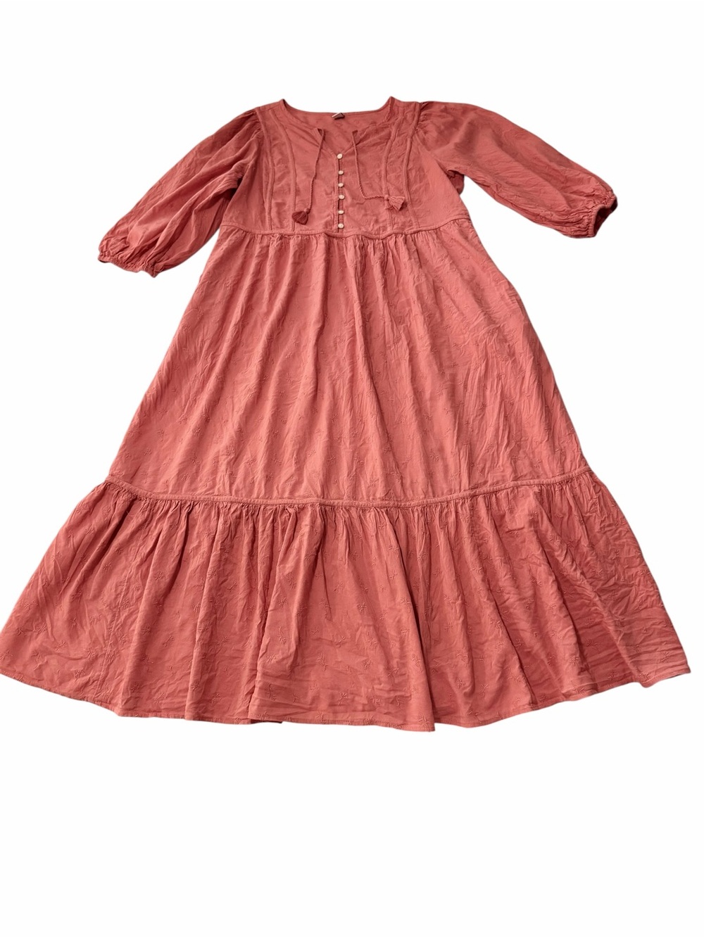 Old Navy Terra Cotta Midi Dress Size Medium Tie-Neck Tiered Floral Prairie Boho - Picture 4 of 15
